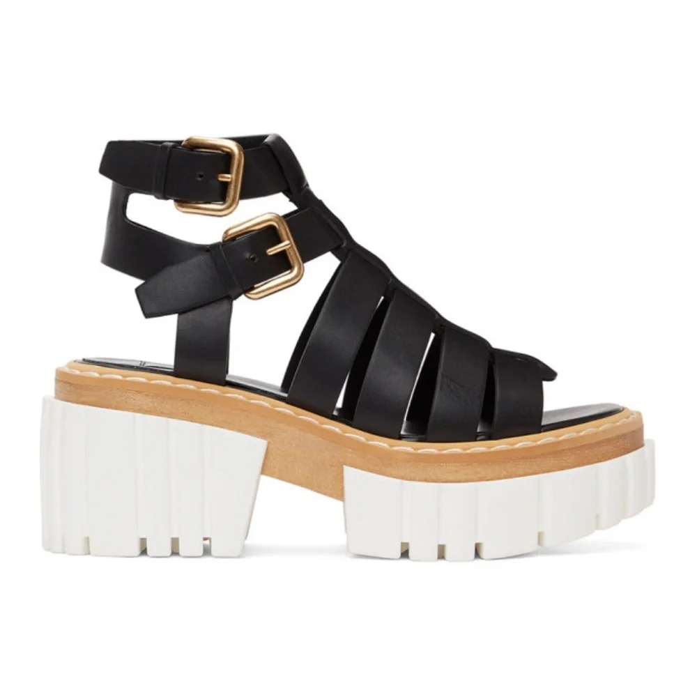 Stella McCartney Black Emilie Gladiator Vegan Leather Heeled Sandals Size 37UK - Picture 6 of 6